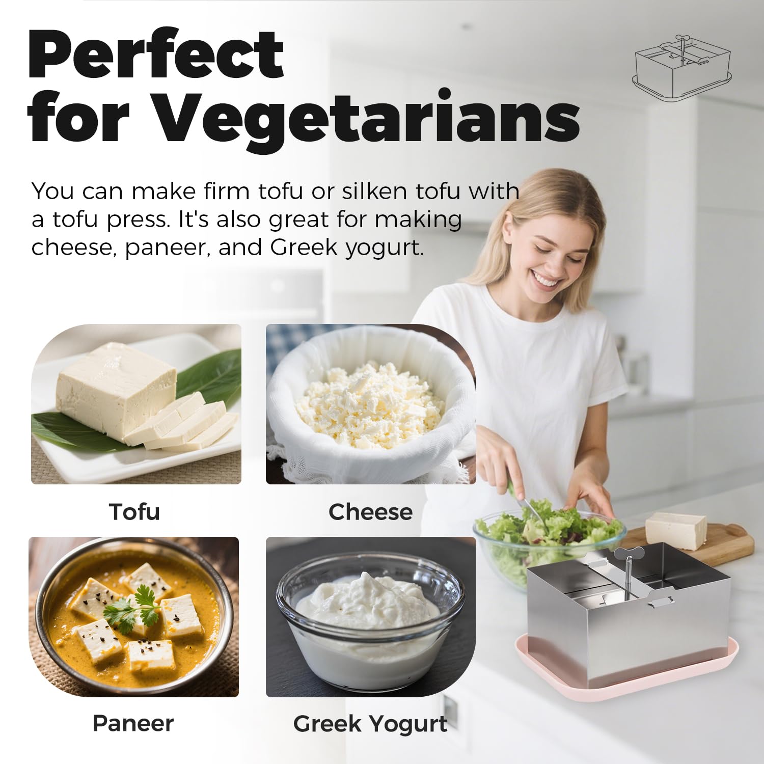 Mageeki Tofu Press 2 lb capacity handles larger tofu batches.