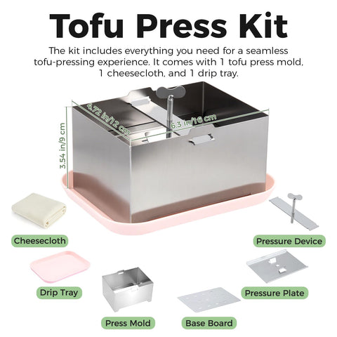 Mageeki Tofu Press cheese cloth setup ready for moisture removal.