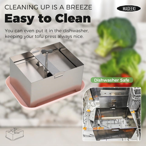 Mageeki Tofu Press used in fridge for clean, mess-free pressing.