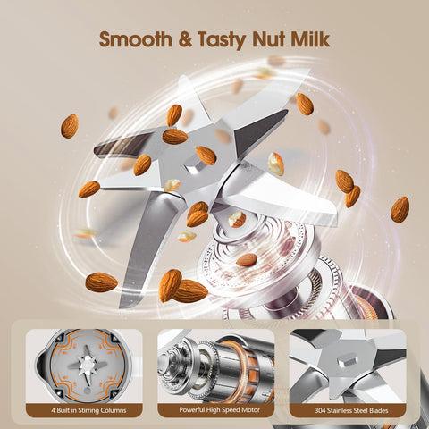 MAGETANG 7-in-1 blade system crushing nuts for creamy milk texture