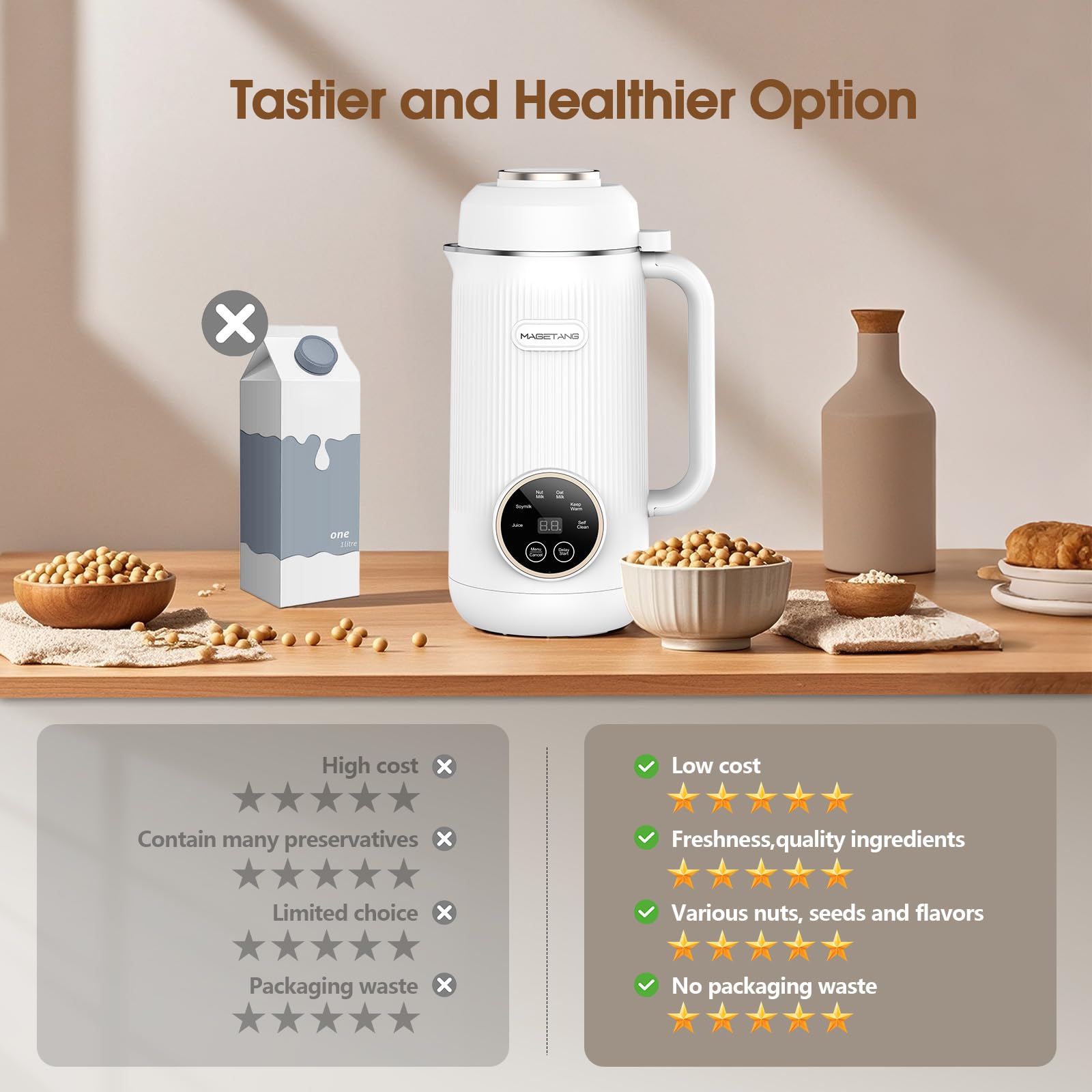 MAGETANG 7-in-1 keep-warm feature maintains drink temperature after preparation