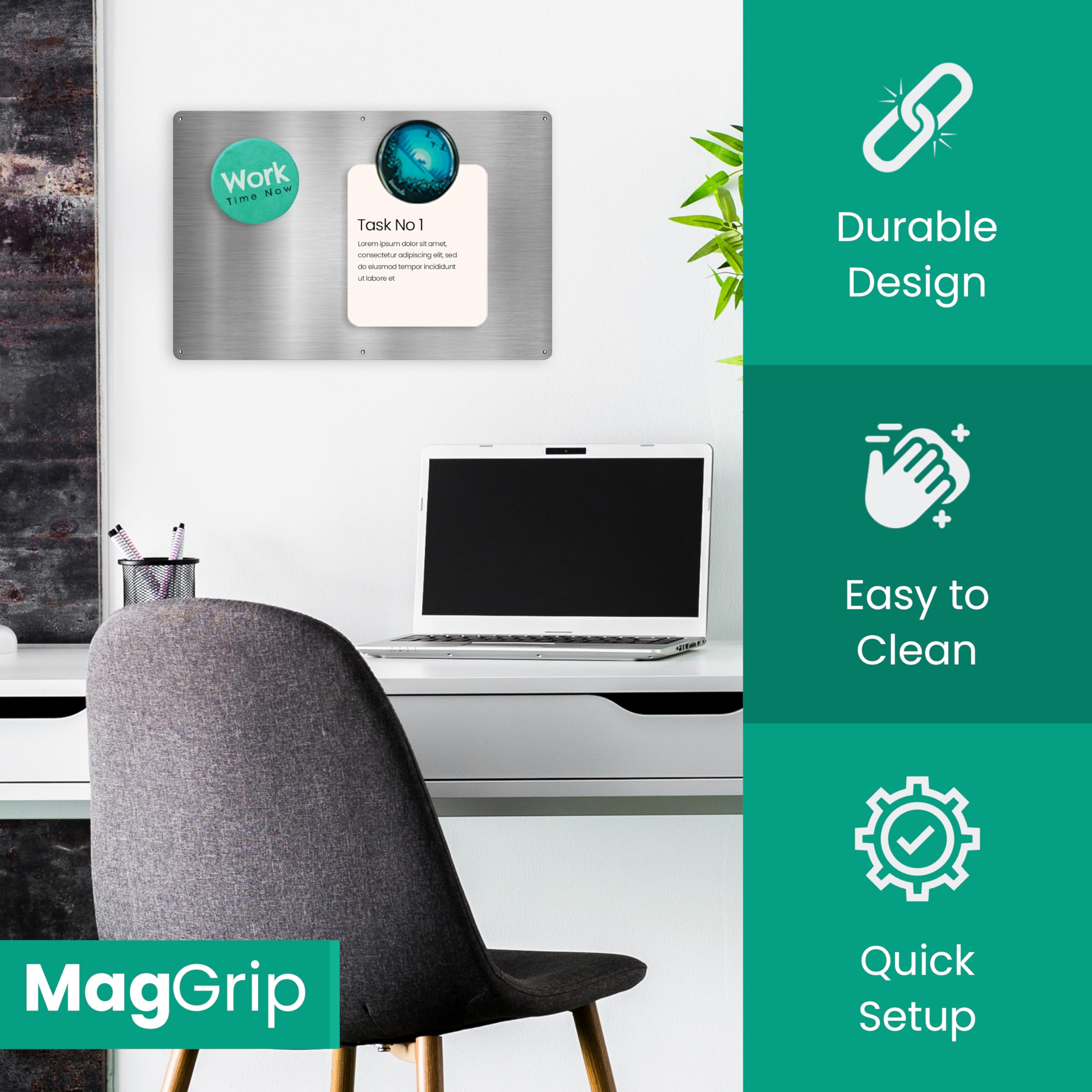 MagGrip magnetic surface-ready plate transforms any wall into a magnet board