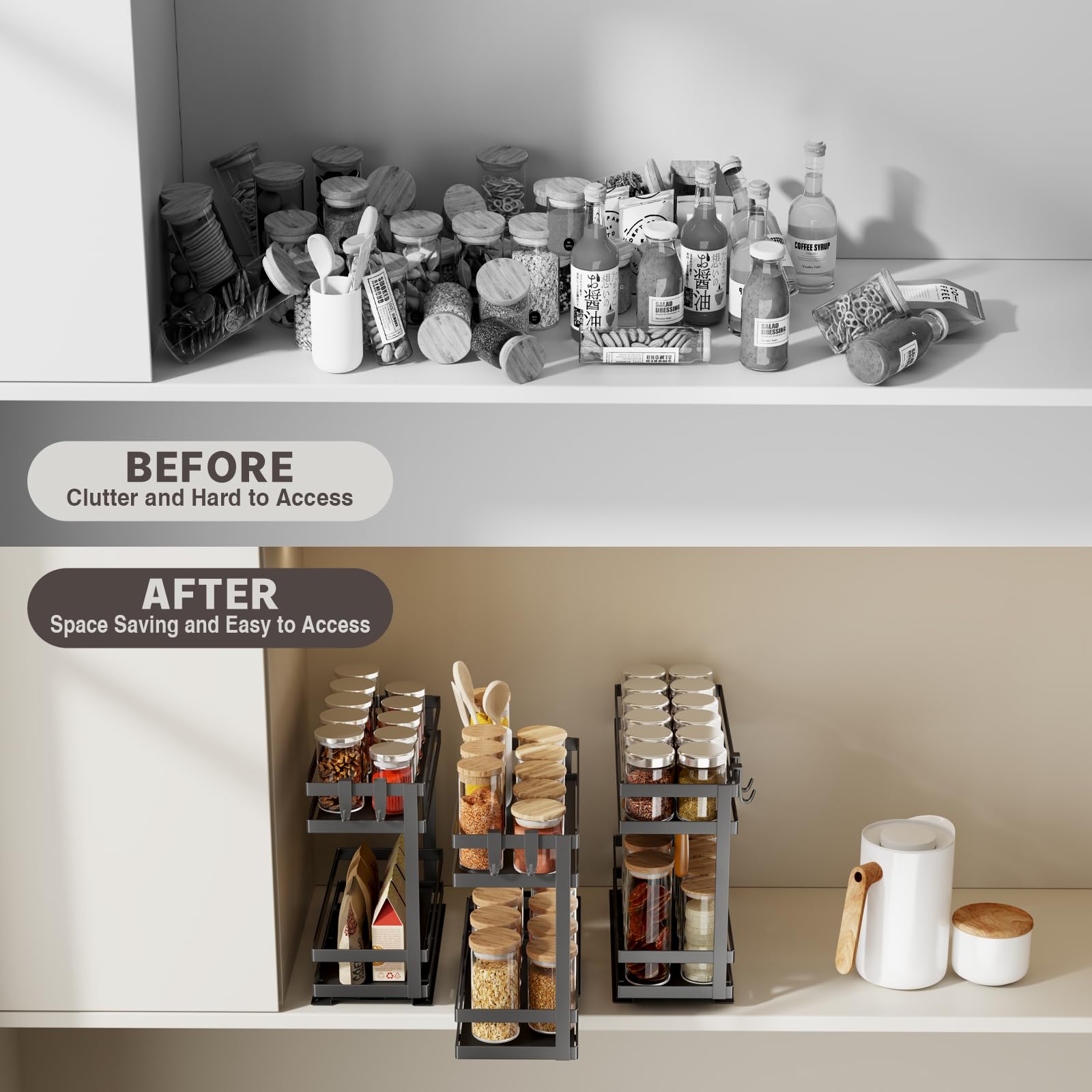 Magheo 2-tier spice storage black blends with modern kitchens.