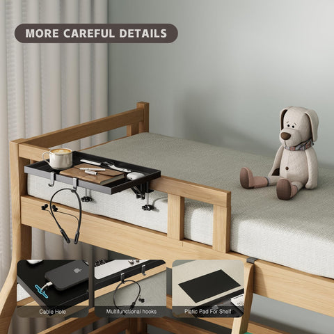 Magheo bedside shelf clip-on no-tools setup saves dorm space.