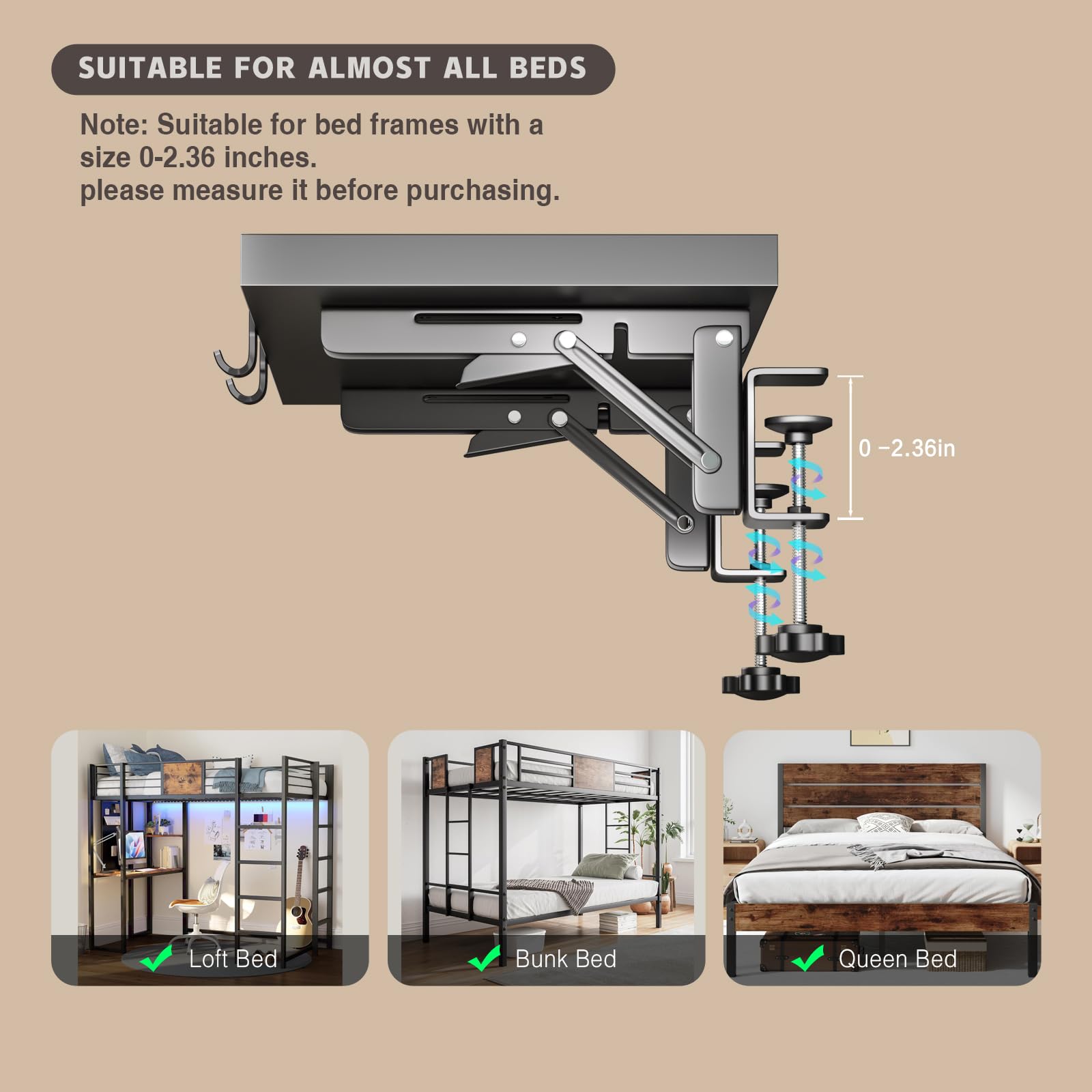 Magheo bedside shelf heavy-duty metal frame for longevity.