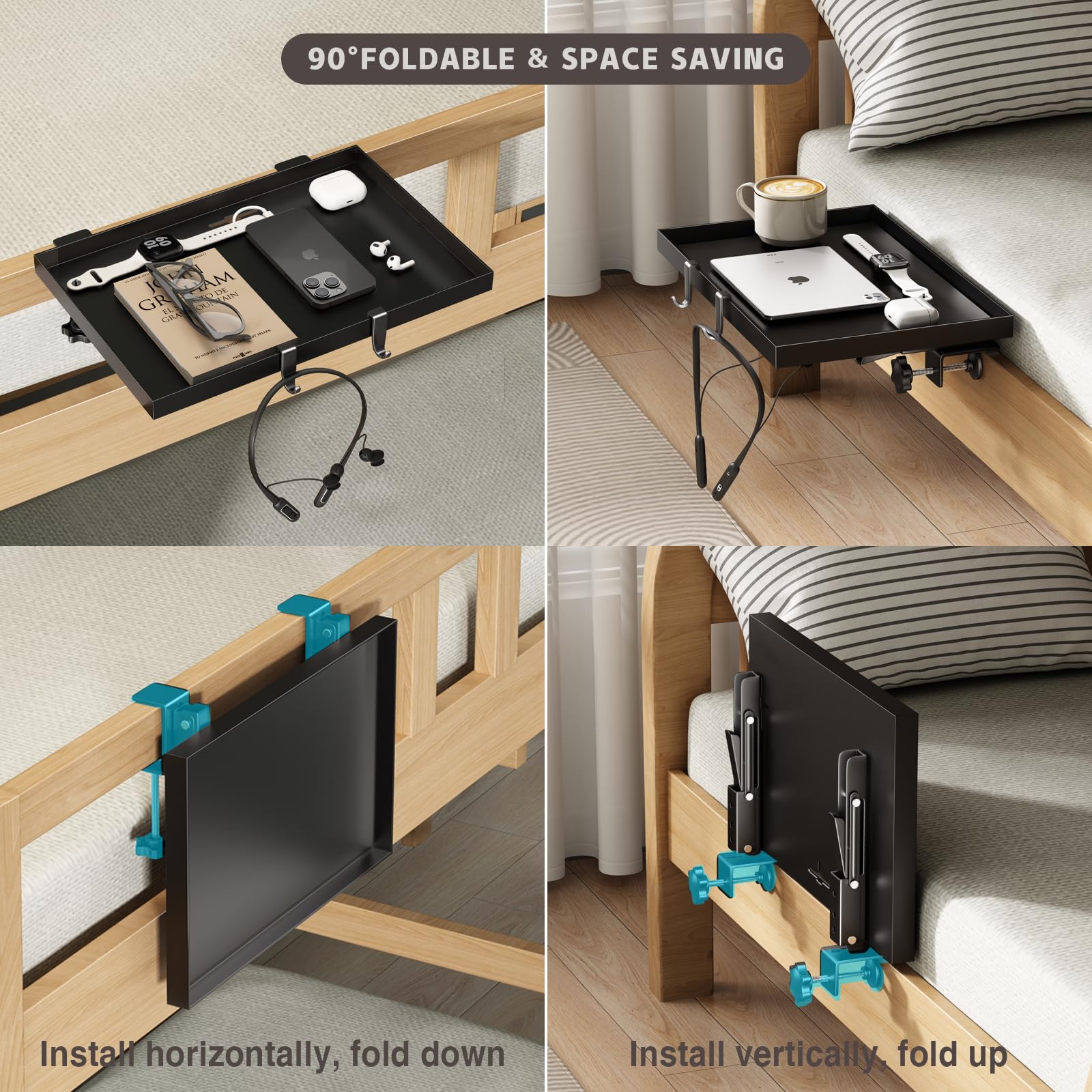Magheo bedside shelf large-capacity surface holds phone and glasses.