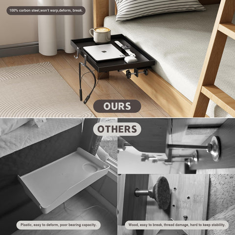 Magheo bedside shelf T-shaped wire holes for charging devices.