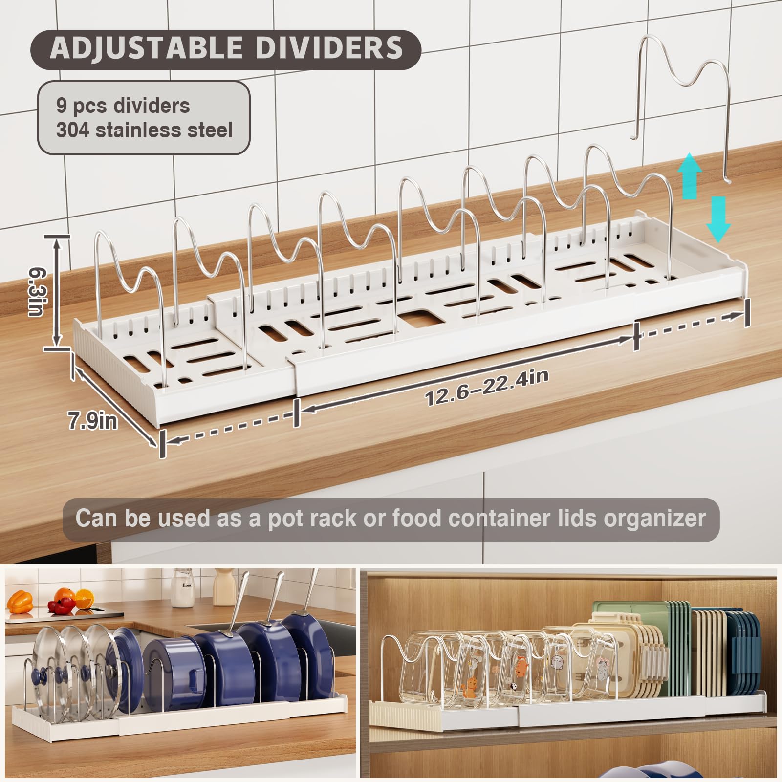 Magheo dual-purpose lid rack storing pot and pan lids for quick reach.