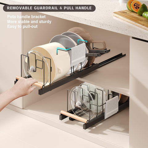 Magheo guardrail-handle brackets support safe, stable pot and pan storage