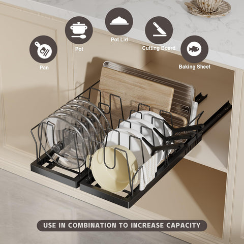 Magheo pull-out mechanism offers smooth, silent access to cookware.