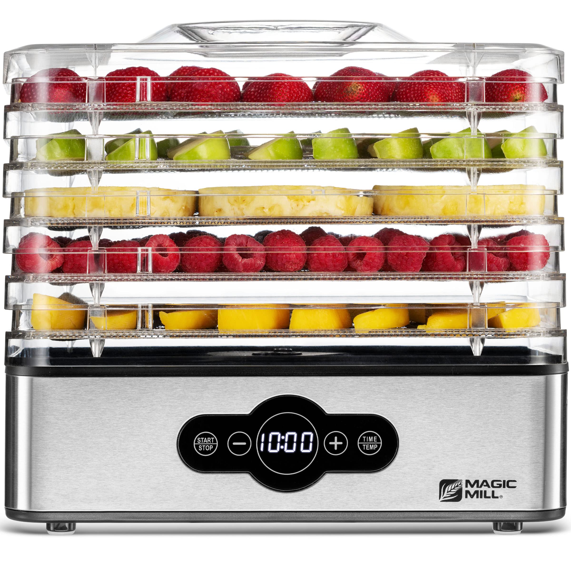 Magic Mill dehydrator front panel with precise controls for versatile drying.