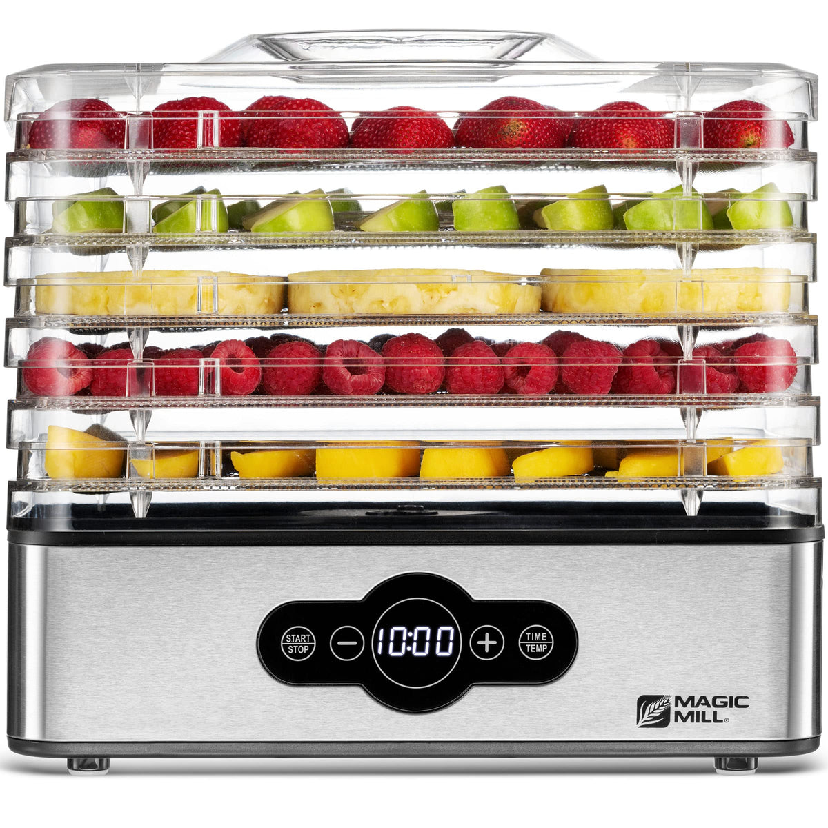 Magic Mill dehydrator front panel with precise controls for versatile drying.