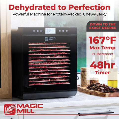 Magic Mill Premium Dehydrator digital control panel for precise temperature and timer management.