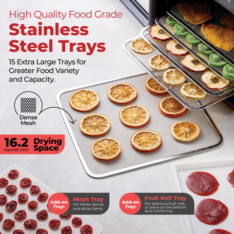 Magic Mill Premium Dehydrator dishwasher-safe trays simplify cleaning between batches.