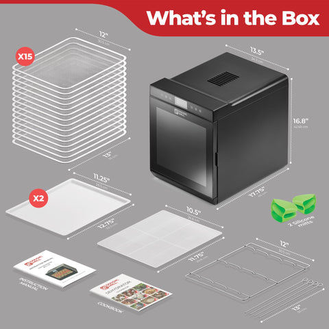 Magic Mill Premium Dehydrator keep-warm function maintains serving temperature after drying.