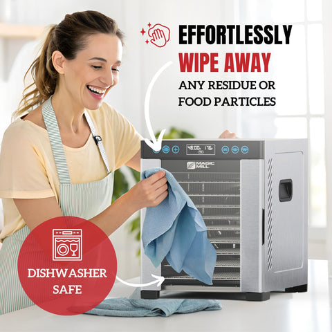 Magic Mill Pro dishwasher safe trays for quick cleanup.
