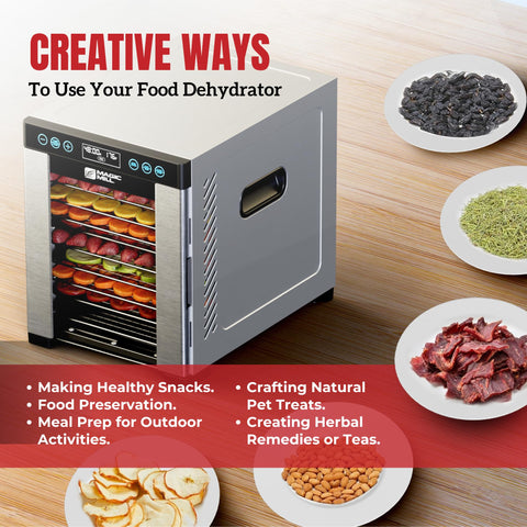Magic Mill Pro jerky slices drying evenly on trays.