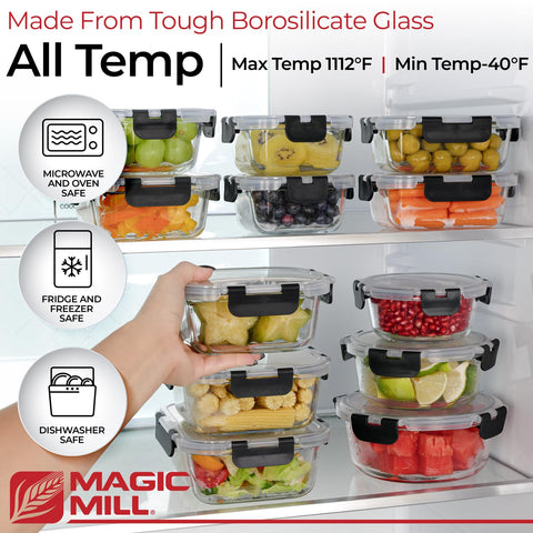 Magic Mill rectangular 21.5oz glass container with lid for portioned meals