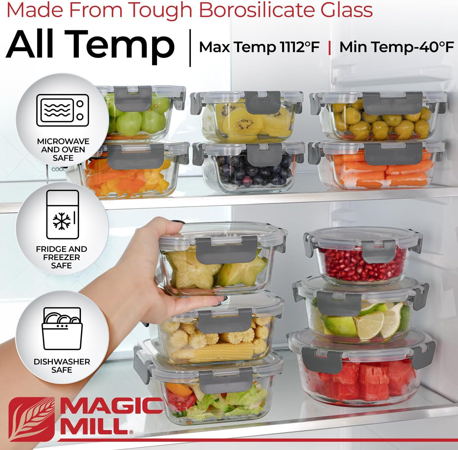 Magic Mill rectangular 6.75x5 inch container ideal for snacks and portion control.