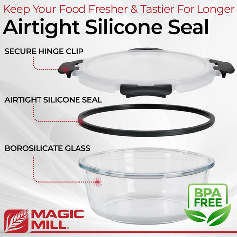Magic Mill square 27oz glass container with lid for leftovers