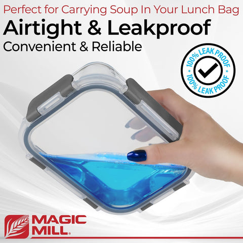 Magic Mill square 5.2 inch container compact for fridge storage and grab-and-go meals.