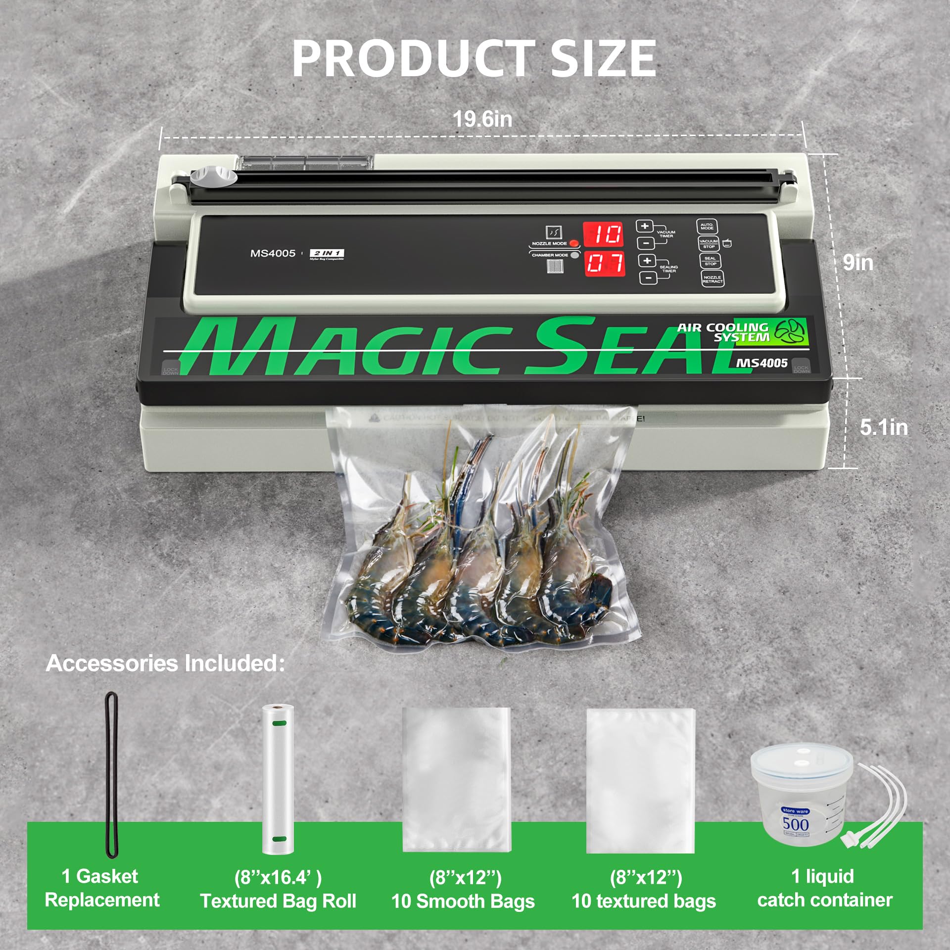 MAGIC SEAL 16in built-in bag cutter for custom bag sizes