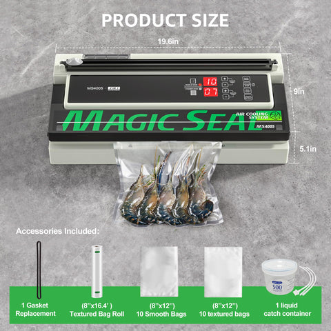 MAGIC SEAL 16in built-in bag cutter for custom bag sizes