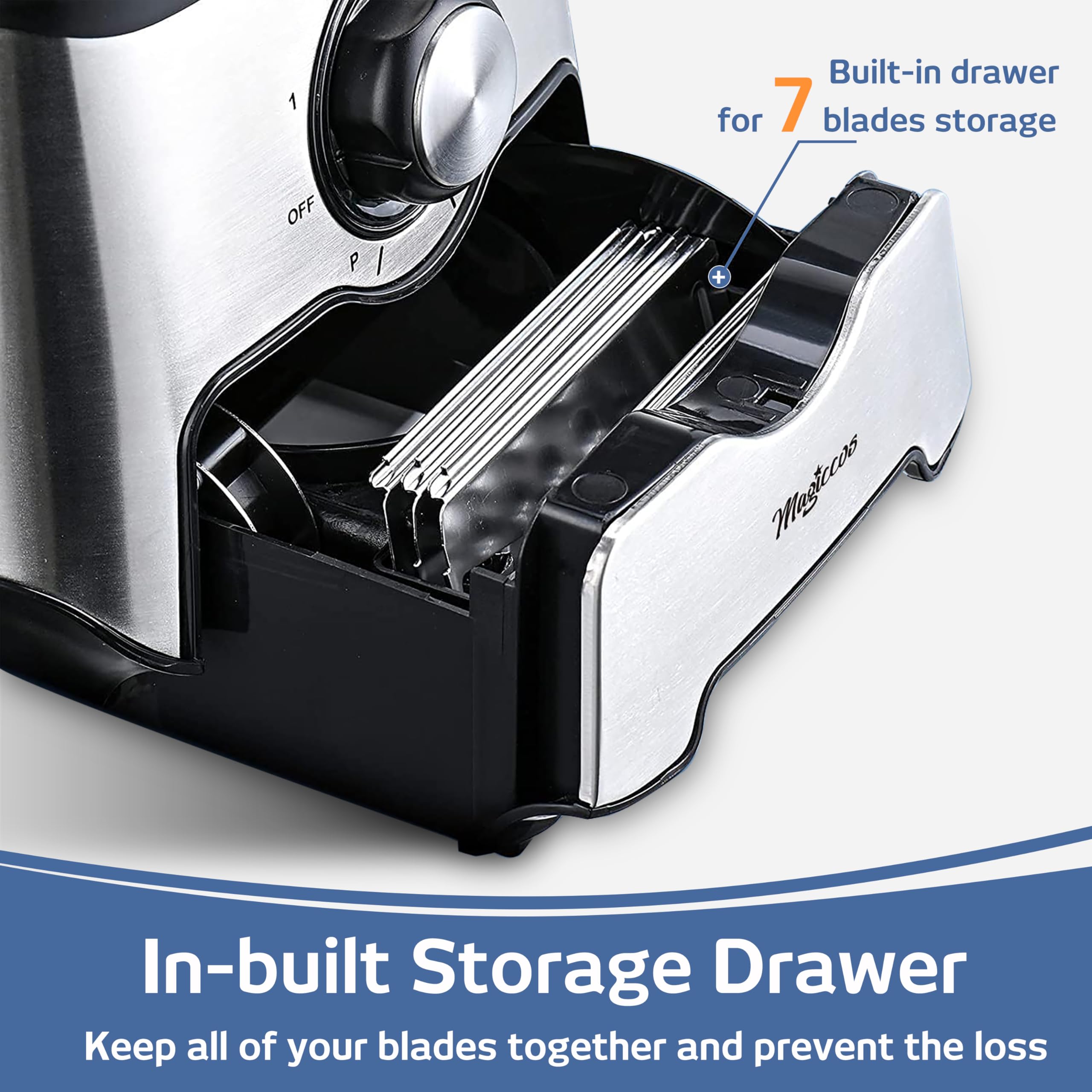 Magiccos large-feeding-chute allows bigger ingredients without pre-cutting