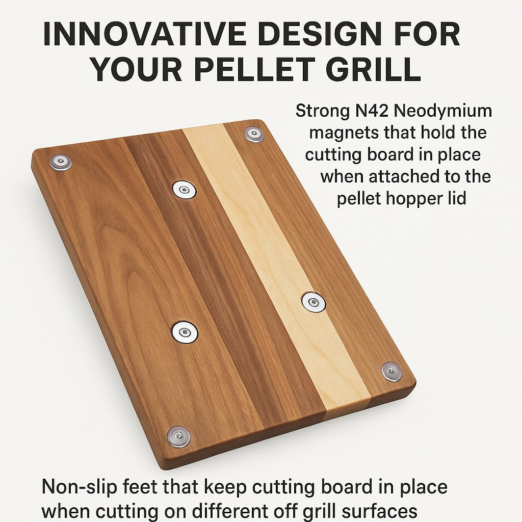 Magna Outdoors board on front shelf shows strong magnets for stable grilling prep