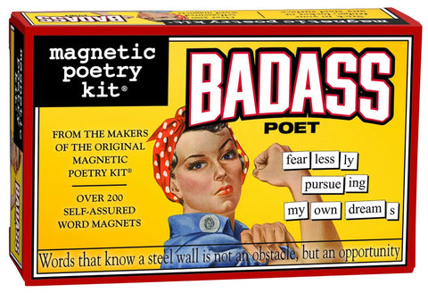 Magnetic Poetry Badass Poet tiles in a box front, ready to spark creative writing.
