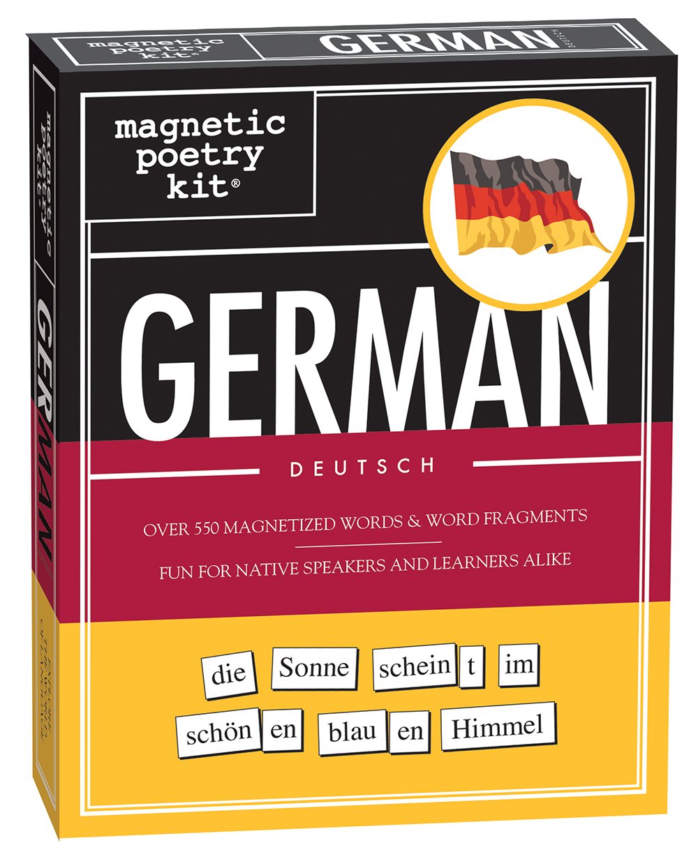 Magnetic Poetry German Kit tiles on the fridge for creative language play