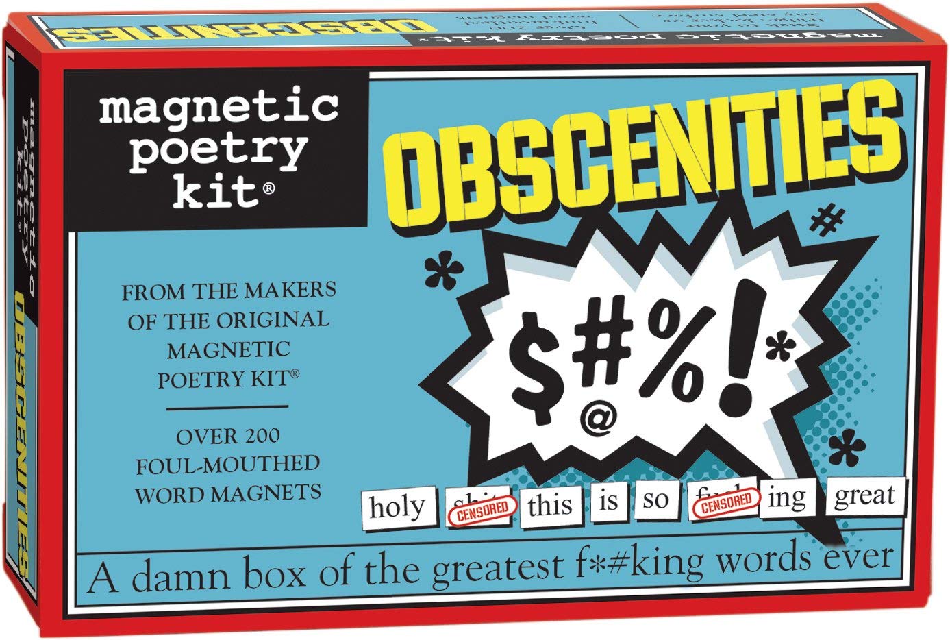 Magnetic Poetry Obscenities Kit box with tiles for playful adult word art on fridges