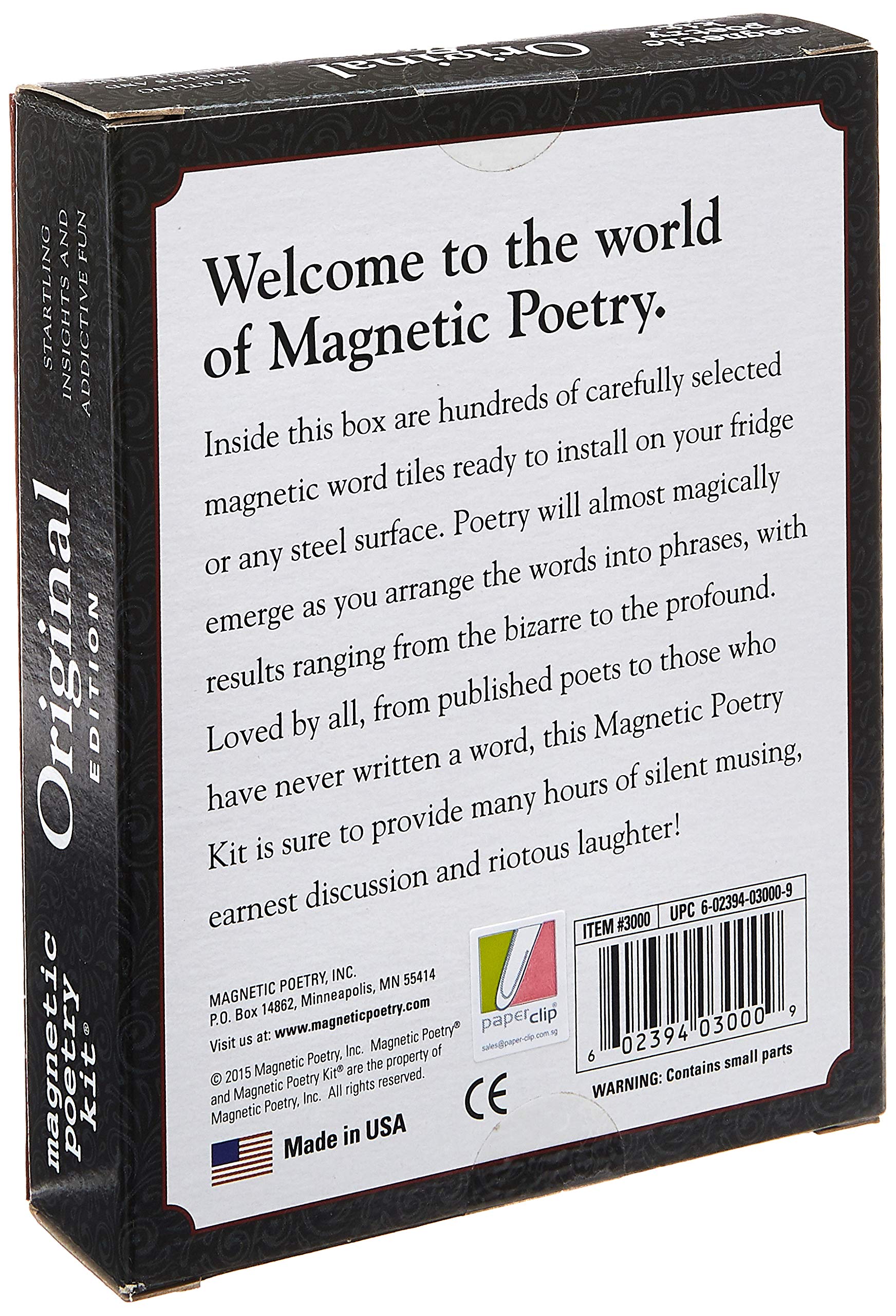 Closeup of Magnetic Poetry tiles showing language options for writing prompts.