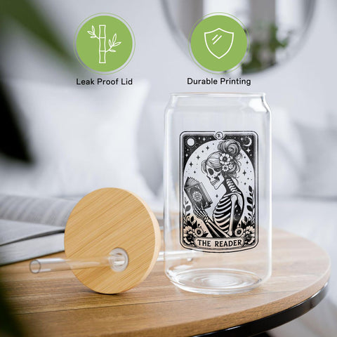 Mahrokh skeleton reading pattern glass tumbler adds stylish bookish vibes