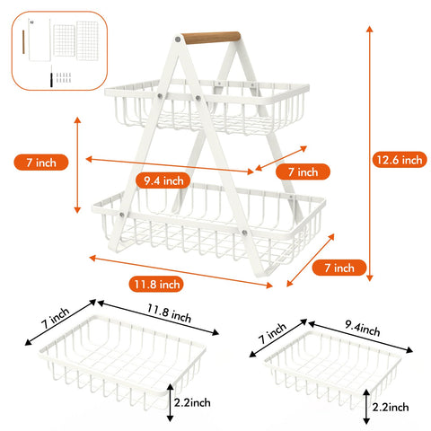 mahueeol 2-tier fruit basket on dining table for fruit and bread storage