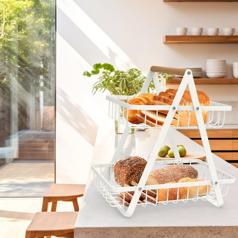 mahueeol 2-tier fruit basket rustproof frame for daily use