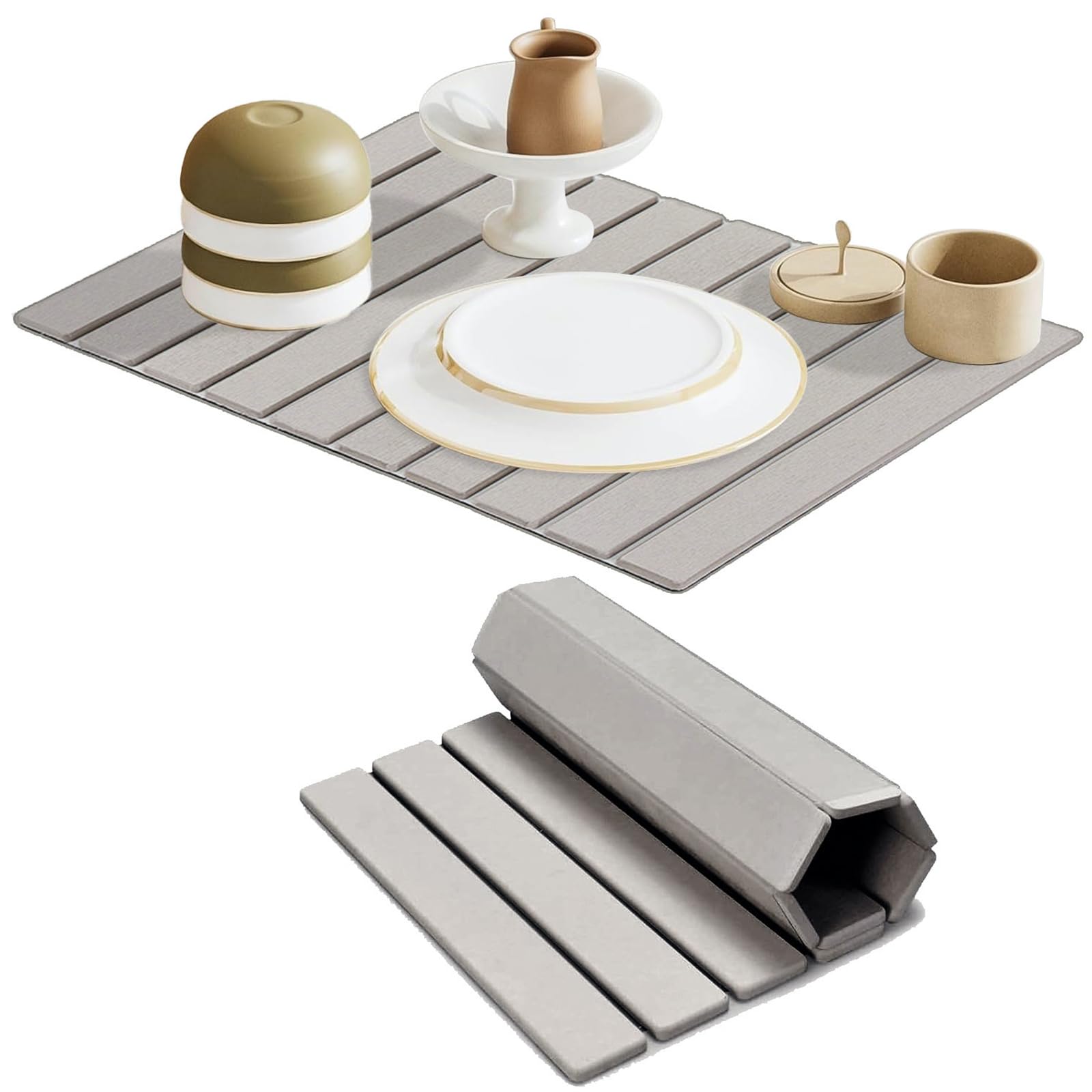 Maigandamai large stone drying mat, full-counter view, absorbs moisture quickly to keep countertops dry.