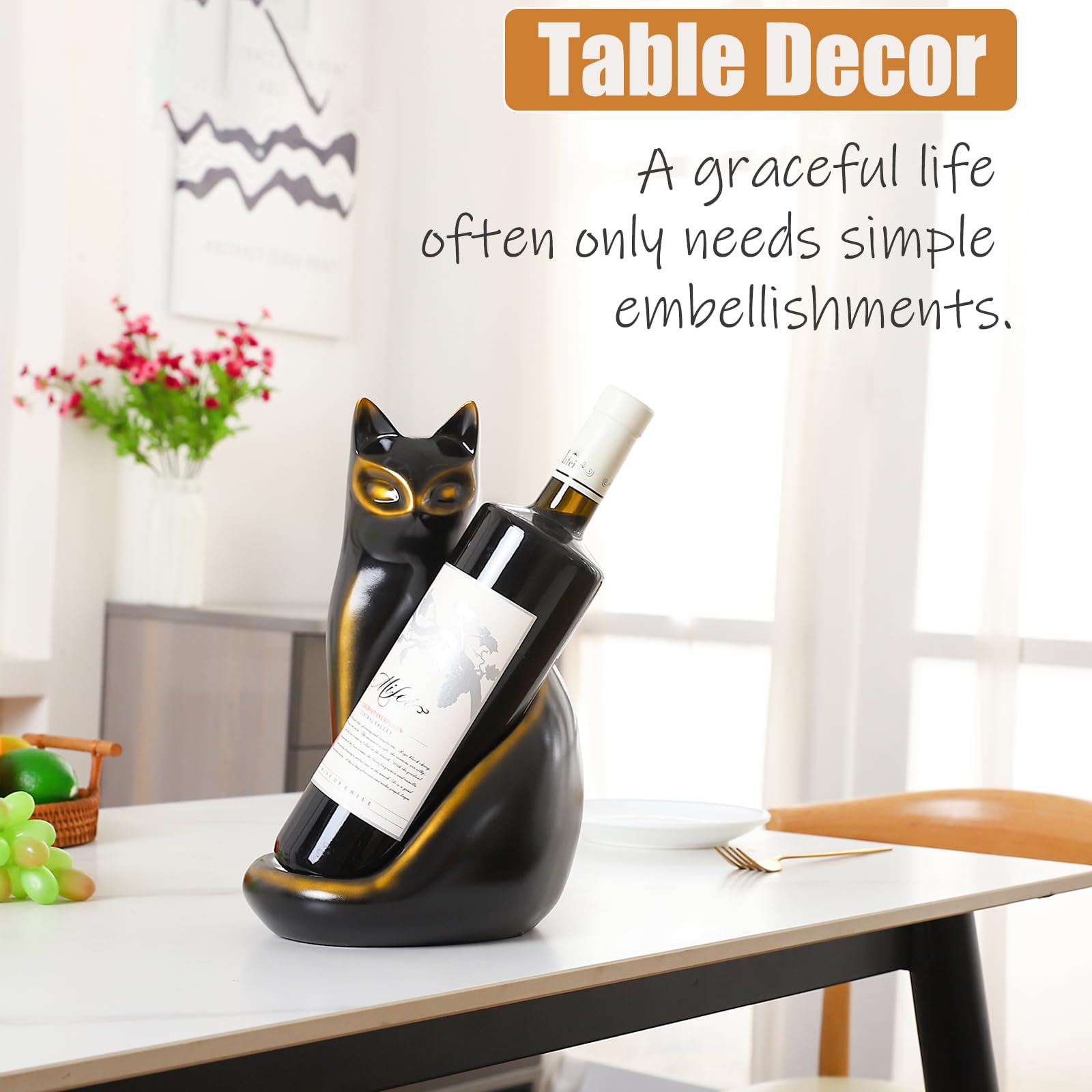 MAIHOM cat wine bottle holder side view, compact stylish rack