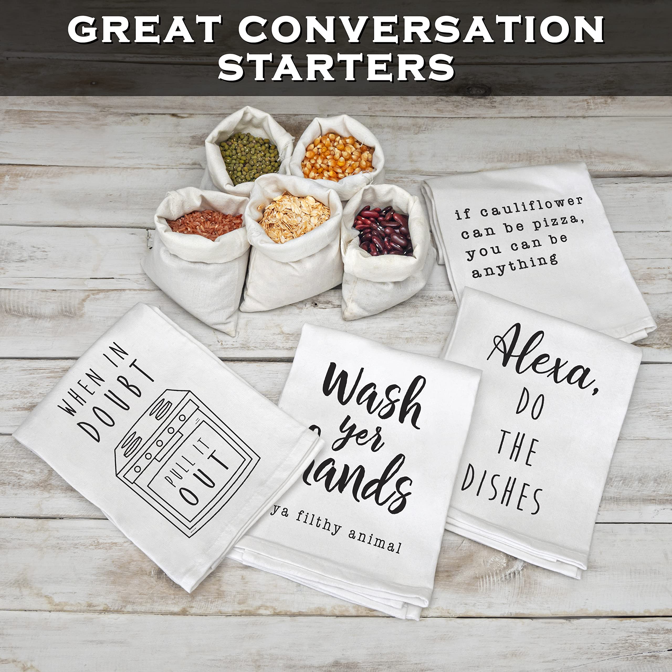 MAINEVENT dish towel with saying adds humor while drying dishes and wiping hands