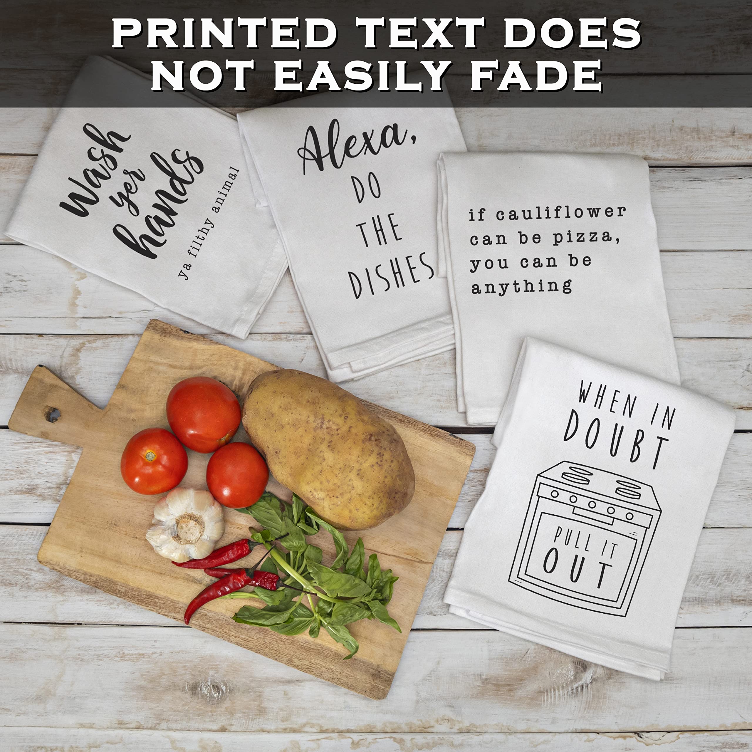 MAINEVENT flour sack feel and durable print enhance kitchen decor and longevity
