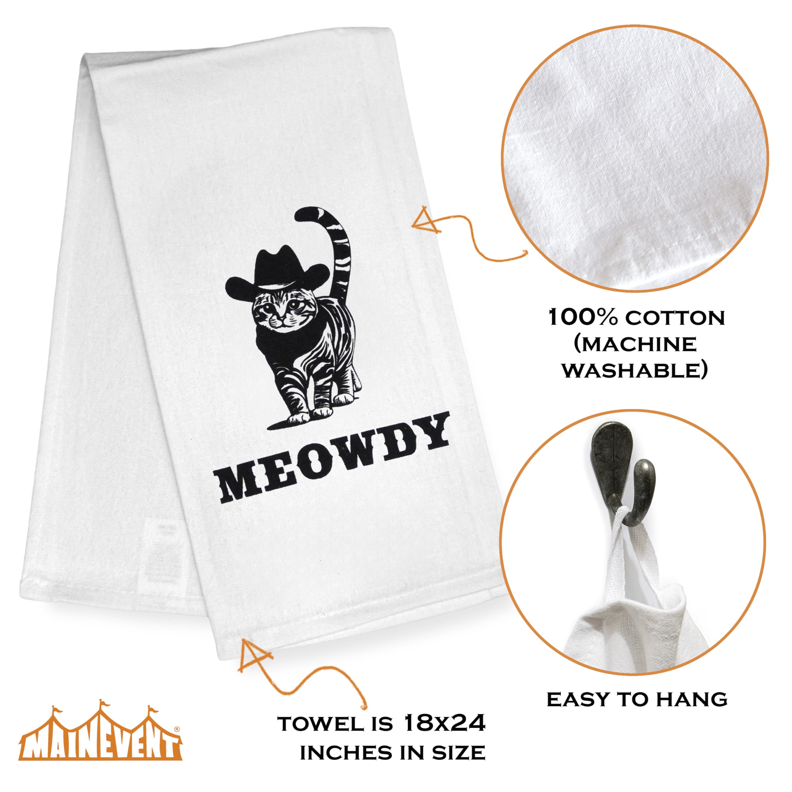 MAINEVENT Meowdy funny black cat towel for playful kitchens