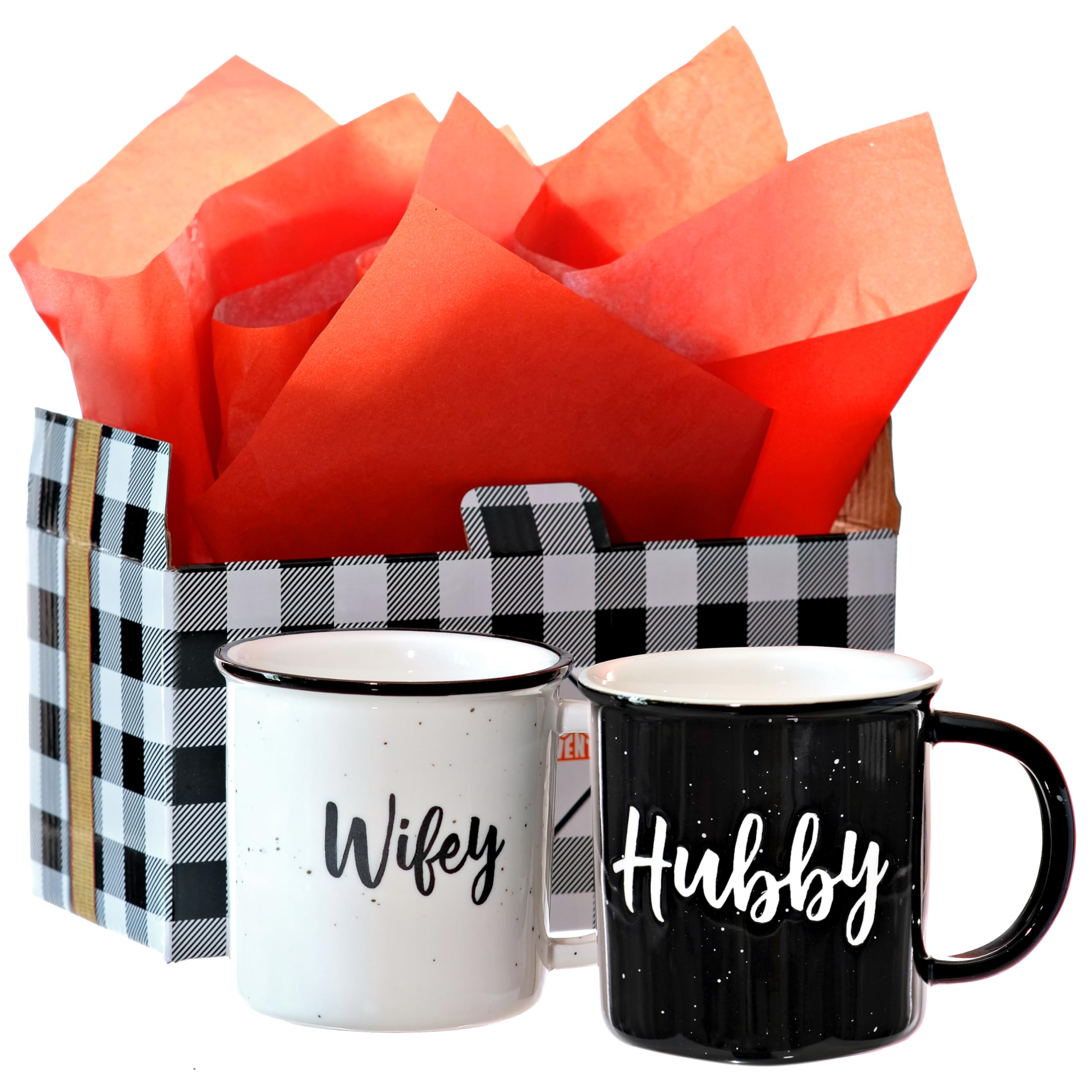 MAINEVENT wifey hubby mug set brand label visible, premium ceramic quality