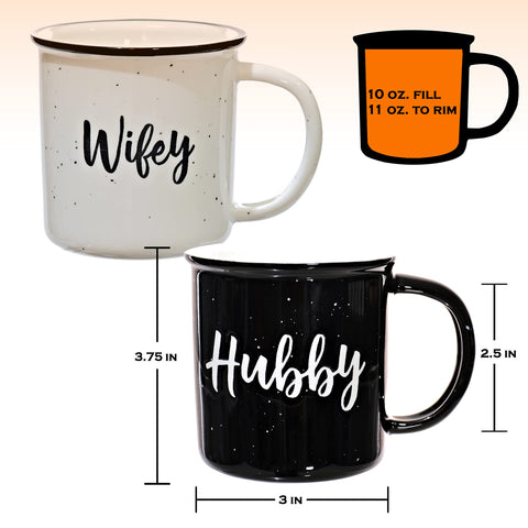 MAINEVENT wifey hubby mug set close-up text, durable fade-resistant design