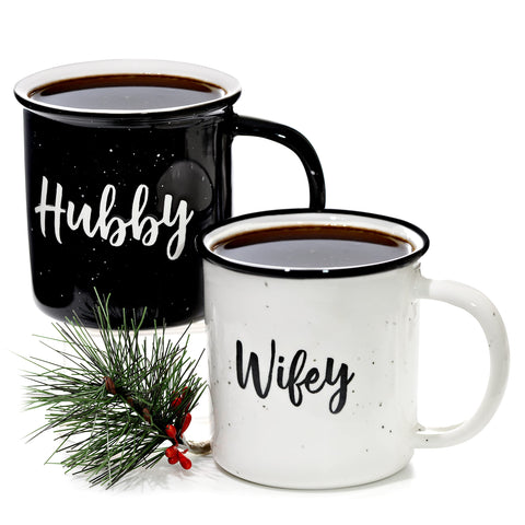 MAINEVENT wifey hubby mug set front view, ideal for cozy morning coffee routines