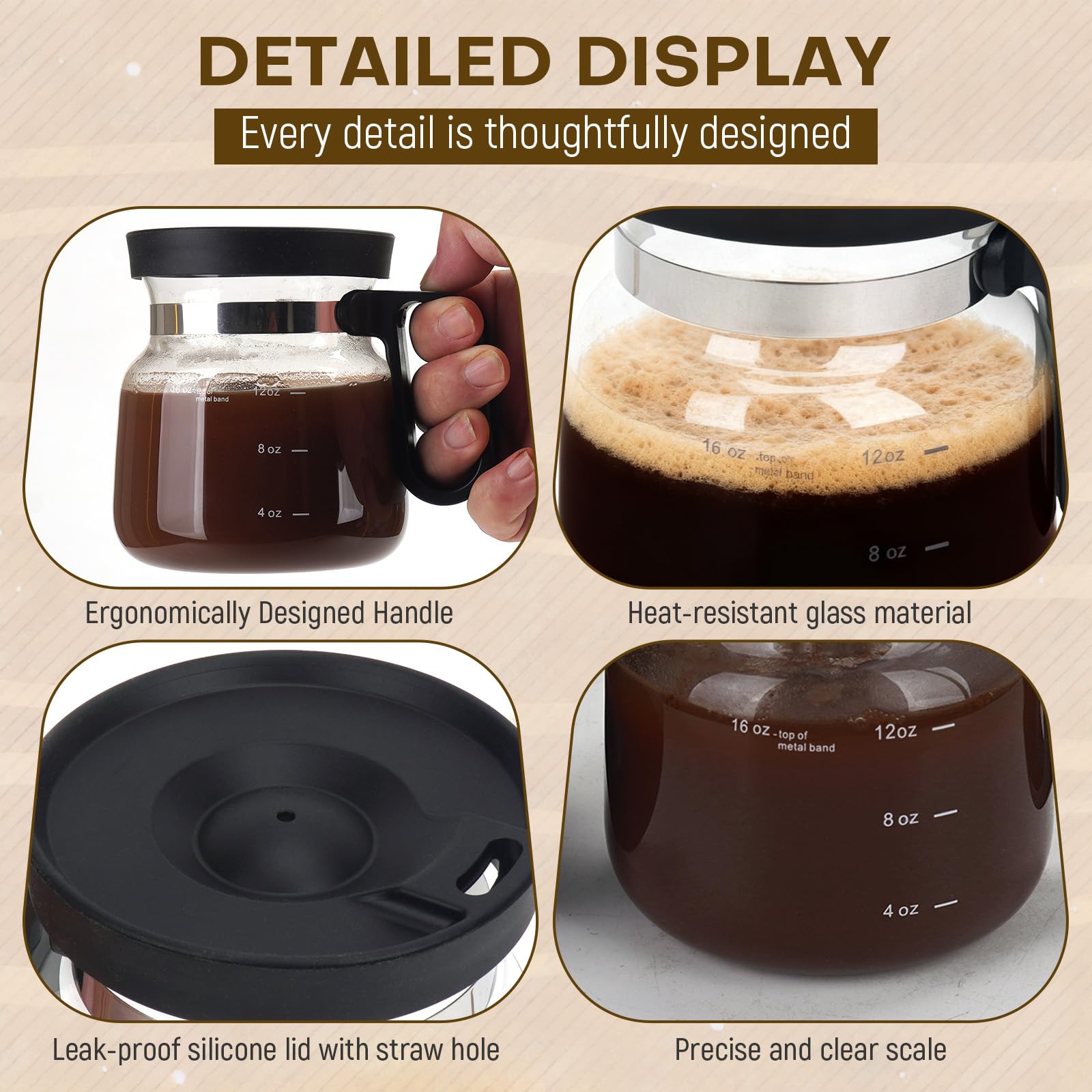 MaiQidd heat-resistant glass cup with lid keeps drinks warm during commute.
