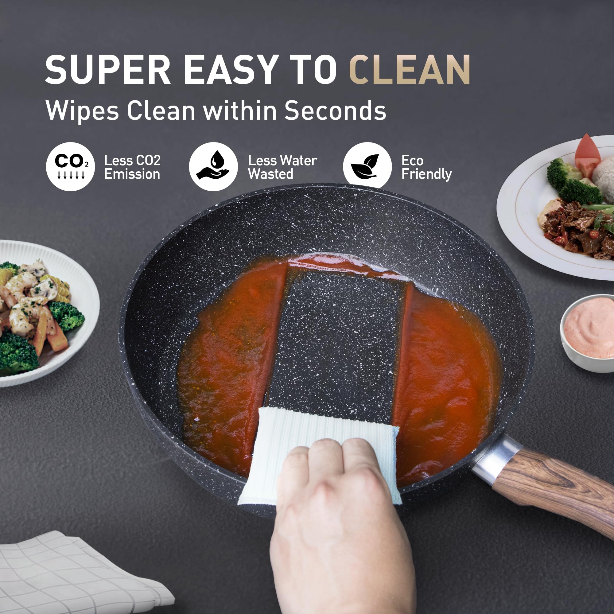 Easy-to-clean MAISON ARTS nonstick surface supports quick cleanup after cooking.