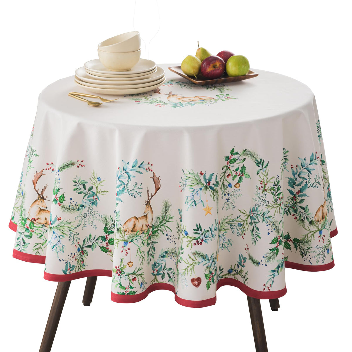 Maison d'Hermine Holly Time round tablecloth close-up texture for elegant dining