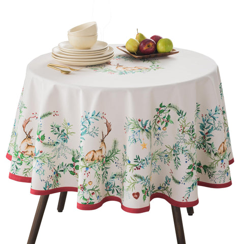 Maison d'Hermine Holly Time round tablecloth close-up texture for elegant dining