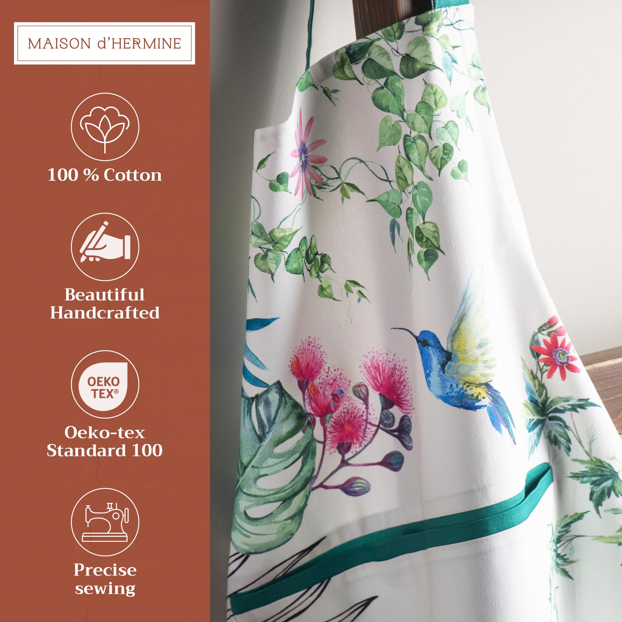 Maison d'Hermine apron showing adjustable neck strap for comfortable wear