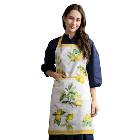 Maison d' Hermine apron Limoncello pocket close-up; keeps recipes and phone handy while cooking.
